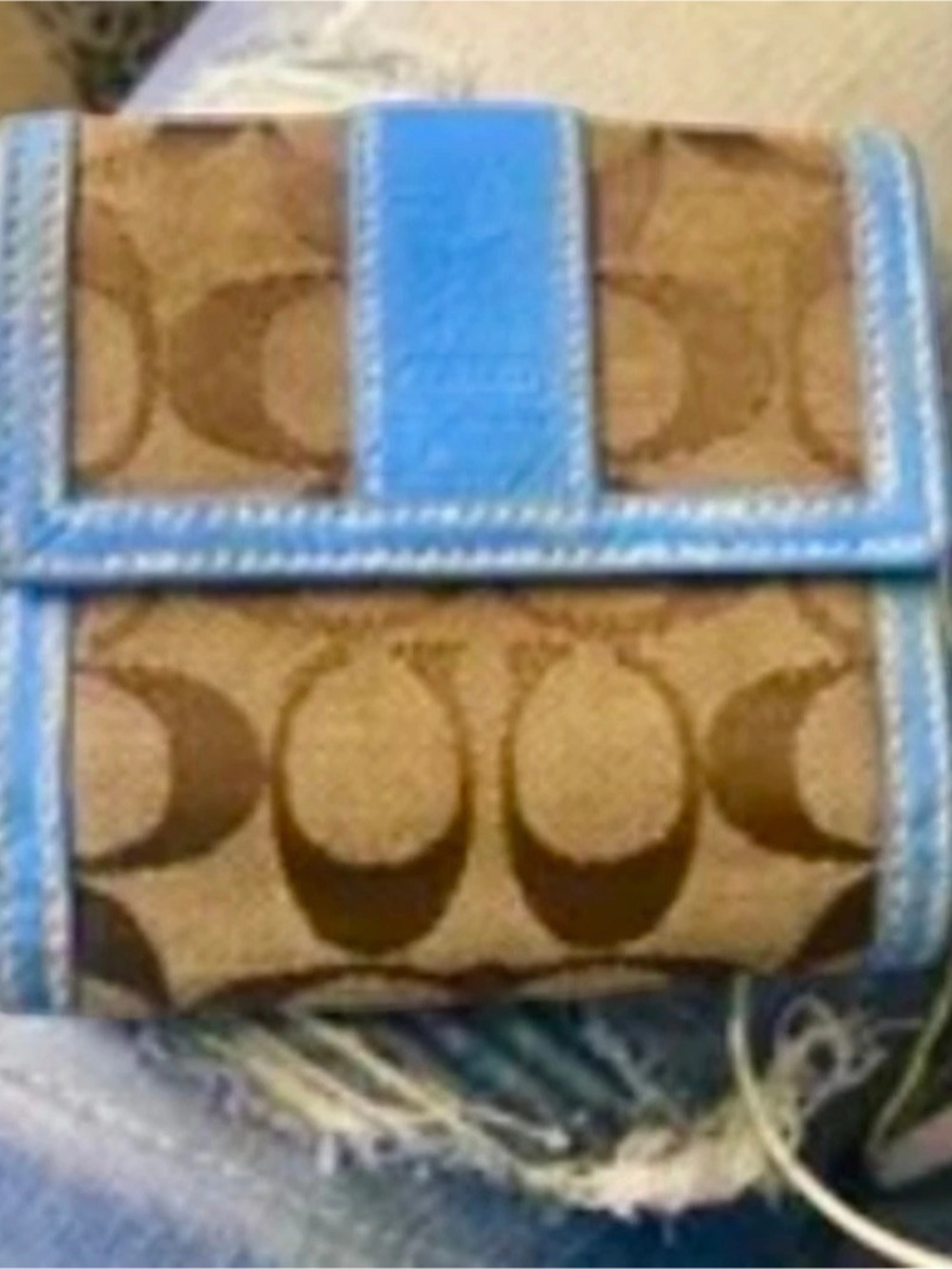 Coach Signature Canvas Wallet in Brown & Blue